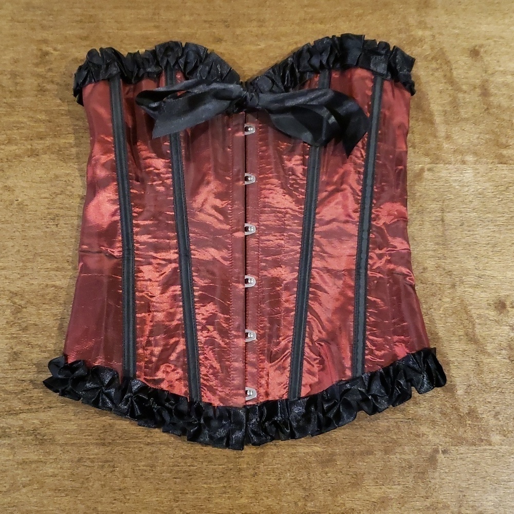 Metallic Red and Black Satin Corset Medium